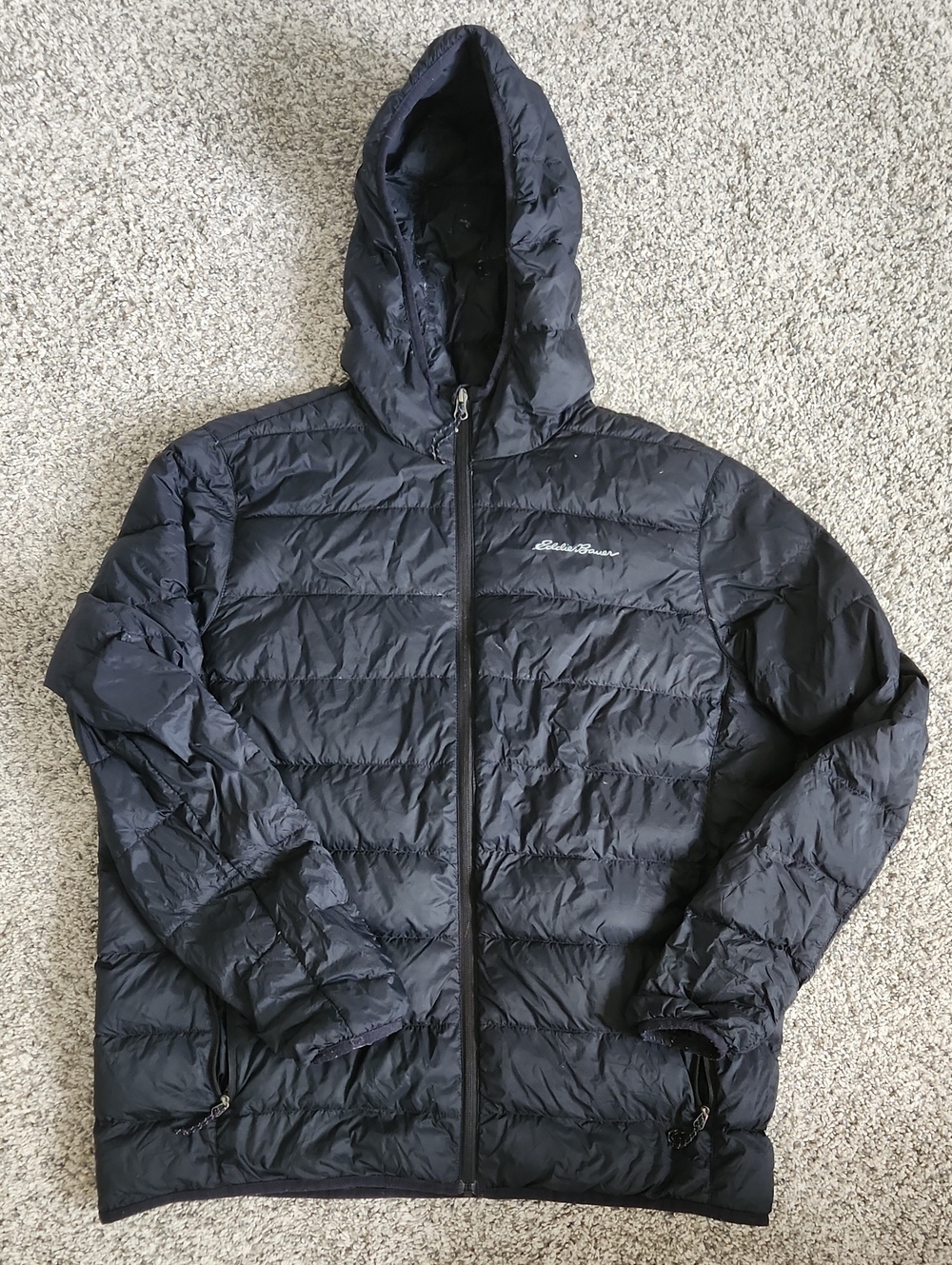 Eddie Bauer Black Quilted Hooded Puffer Jacket - Size Large